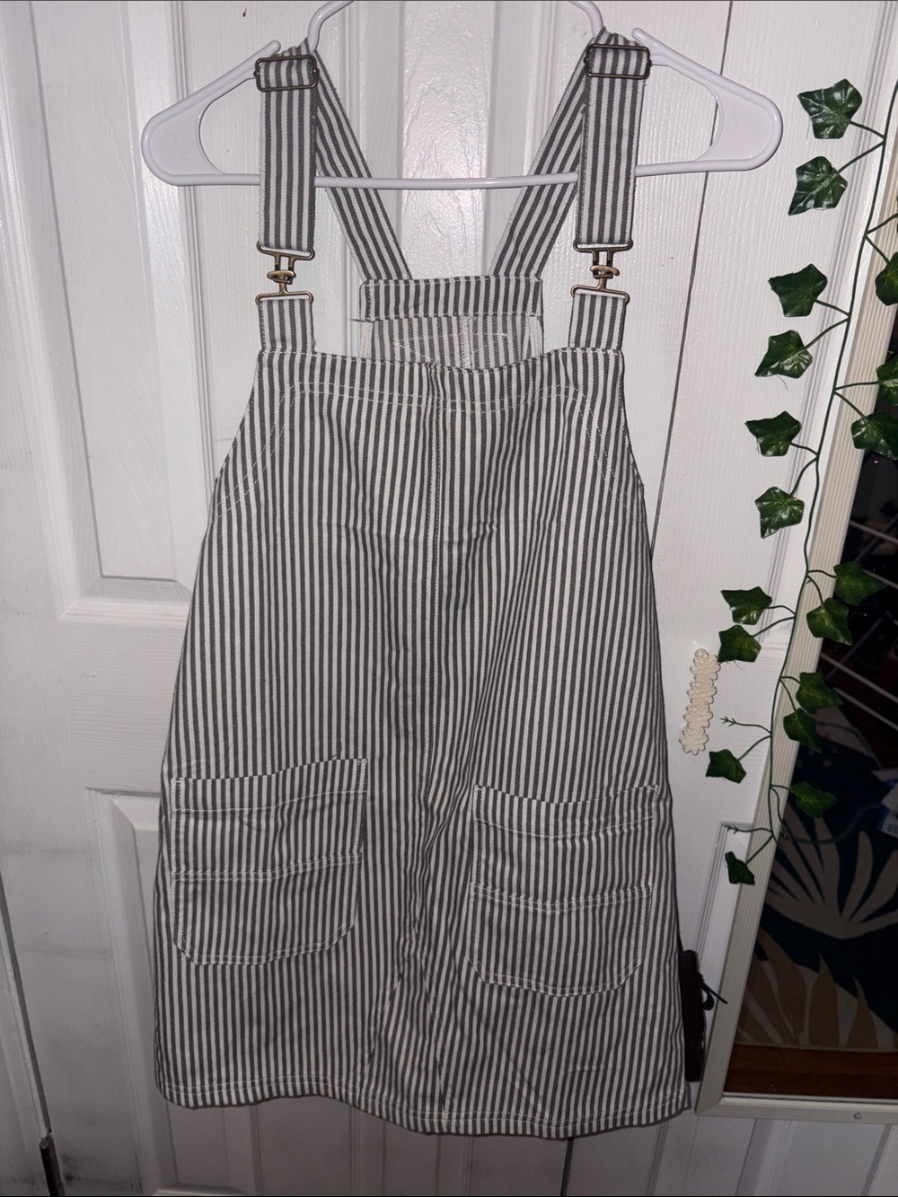 Striped Cotton Pinafore Dress Overalls - Black/White